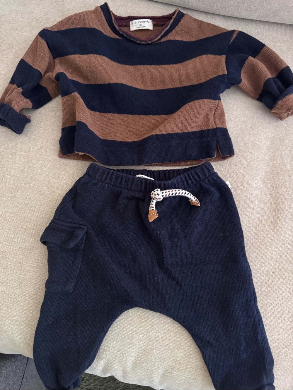 1 + in the Family :Kids Navy Brown Striped Sweater and Navy Bottoms Set